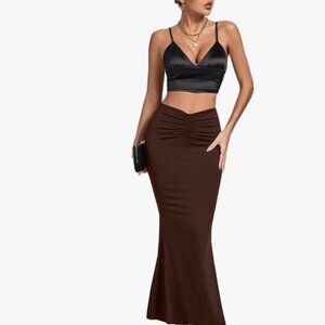 Women's High Waist Ruched Maxi Skirt